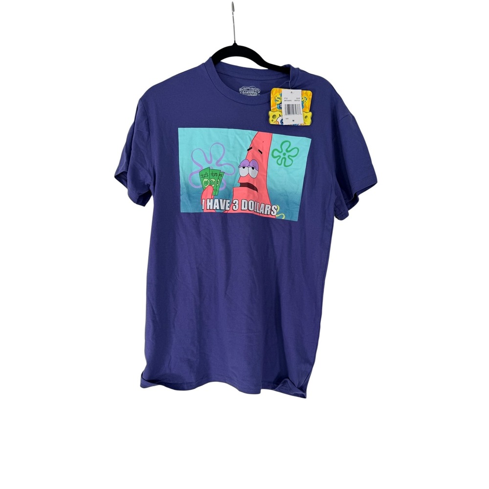 Nickelodeon SpongeBob Patrick Star I Have 3 Dollars Purple Graphic Tee Shirt M